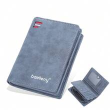 Baellerry Men's Short Wallet, European And American Retro Style, Multiple Card Slots, Vertical Design, Zippered Coin Purse Men - Blue - View 11