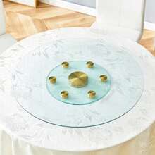 Tischplatte. Zweistufige, Drehbare Runde Glasplatte. The Upper Glass Surface Is 77 Cm, The Lower One Is 38 Cm. Das Drehbare Design Ermöglicht Ein Facheres Aufnehmen Und Abstellen Von Gegenständen. - White - View 5