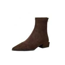 Botas  de Tacón Cuadrado Elegantes con Punta para Mujeres 2025 Invierno Nuevo Estilo Francés Versátil Moda Botas Cortas Cálidas con Forro de Felpa - Forro polar negro - Ver 7