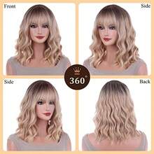 D14 Inches Blonde Wig For Women Girls Ash Blonde Wig Short Curly Wig Synthetic Wig With Bangs Ombre Blonde Wig For Daily Cosplay Party - BlondeOmbre - View 3