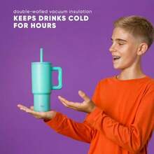 - Vaso para niños de 24 onzas con asa y tapa de silicona con popote A prueba de derrames y resistente a fugas Botella de acero inoxidable reutilizable Regalo para niños y niñas - Explorador de mezcla multicolor - Ver 5
