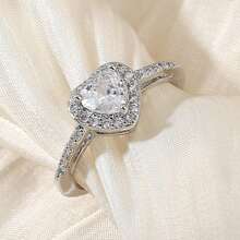 1pc Lovely Heart Zirconia Silver Ring, Valentine's Day Gift For Women - White - View 6