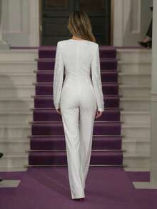 Elegant Twist Rhinestone Embellished Flared Jumpsuit, Party Dress