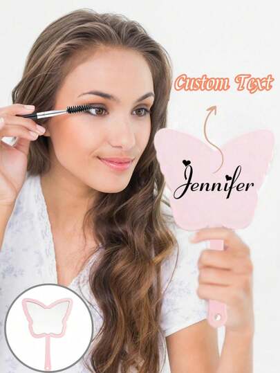 1 pieza Espejo de mano personalizado con forma de mariposa, espejo de mano cosmético con mango, espejos pequeños de mariposas decorativos de mano para estudiantes, mujeres, niñas, Día de San Valentín, viaje