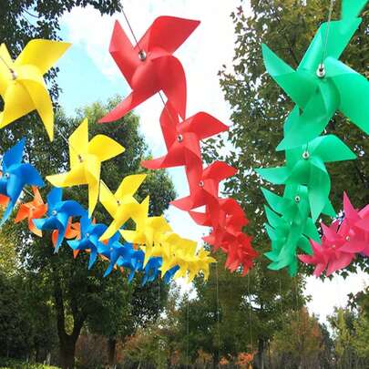 1 Set Outdoor Decorative Windmill String, DIY Plastic Windmills Hanging Windmills, Outdoor Weathervane, For Yard, Lawn And Gardening > Outdoor Decor > Weathervanes, Outdoor Decor (100pcs Windmills + 30M Rope)