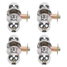 4 piezas perilla de puerta con llave para puerta de recámara con llaves, perilla de puerta de acero inoxidable con cerradura y llave, manija de puerta de bola con llave con cerradura y llave - Plateado - Ver 6