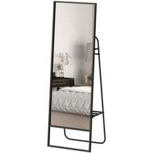 Specchio a figura intera, design industriale, ripiano posteriore, 2 ganci, struttura in metallo, per camera da letto, 157 x 50 cm, nero - nero - Visualizzare 1