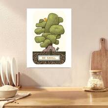 Framed 1pc Tree & Birds With "BE SMALL" Canvas Wall Art - Minimalist Healing Themed Print, Stylish Home Decor, Ready-To-Hang For Bedroom & Leisure Space - Framed - 查看 3