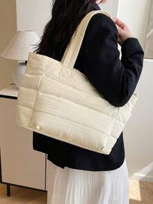 Women's Tote Bag, Lightweight And Fluffy, With Compartment Quilted Shoulder Bag, Suitable For Travel, Work, Fitness, Back To School, Classes And Commuting, Can Meet The Storage Needs Of Various Daily Items, Large Capacity Design, More Spacious Storage. - Multicolor - View 9