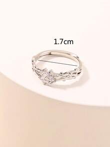 Nooxian 1pc Creative Leaf Zirconia Four-Leaf Clover Adjustable Open Ring - Silver - View 6