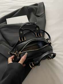 Women's Handbag, Fashionable Bowling Tote Bag, Versatile Commuter Shoulder Bag, Boston Bag, Crossbody Bag - Black - View 5