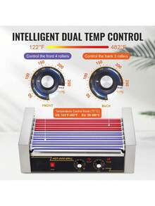 Hot Dog Roller 7 Rollers 18 Hot Dogs Capacity 1050W Stainless Sausage Grill Cooker Machine With Dual Temp Control Glass Hood Acrylic Cover Bun Warmer Shelf Removable Oil Drip Tray, ETL Certified - Silver - View 3