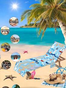 Nautical Beach Chair Cover & Towel, With Side Pockets, Thick Quick-Dry, Suitable For Lounge Chair, Pool, Sunbathing, Garden, Beach, Hotel, Non-Slip, Travel, Swim Pool Towel, Beach Bag, Back To School