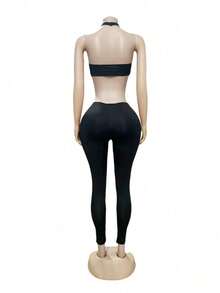Sexy Waist Hollow Jumpsuit Nightclub Spice Style Slim Slim And Thin Spice Girl Tight Slim Tube Top Neck Trousers Two-Piece Set - màu đen - Xem 7