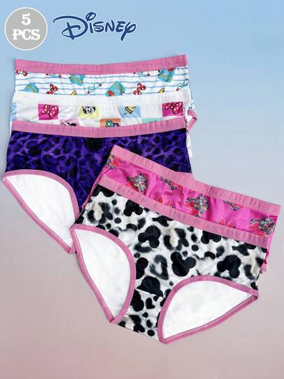  5pcs Women's Disney IP Authorized Panties, Minnie Mouse & Mickey Mouse Cartoon Print Sexy Briefs, Disney Element Printed Low-Waist Underwear