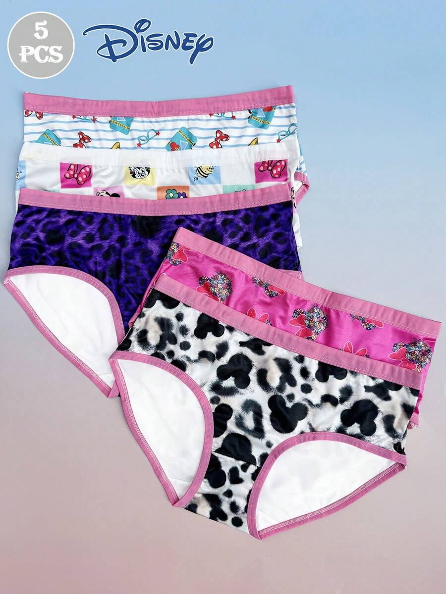 5pcs Women's Disney IP Authorized Panties, Minnie Mouse & Mickey Mouse Cartoon Print Sexy Briefs, Disney Element Printed Low-Waist Underwear - Multicolor - View 1