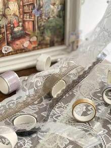 6 Rolls Lace Patterns PET Tapes Floral Arts Decorative Tape Set Adhesive Transparent Masking Tapes For DIY Craft Crapbook, DIY, Gift Wrapping, Journal - Multicolor - View 6