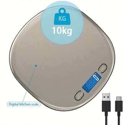 1个高精度数字厨房秤，称重范围2克至15公斤 | 精度0.07盎司，智能单位转换：克/盎司/磅，USB充电（内置电池）+干电池（不含电池），非食品接触，适用于节日/庆典烘焙、烹饪和咖啡制作