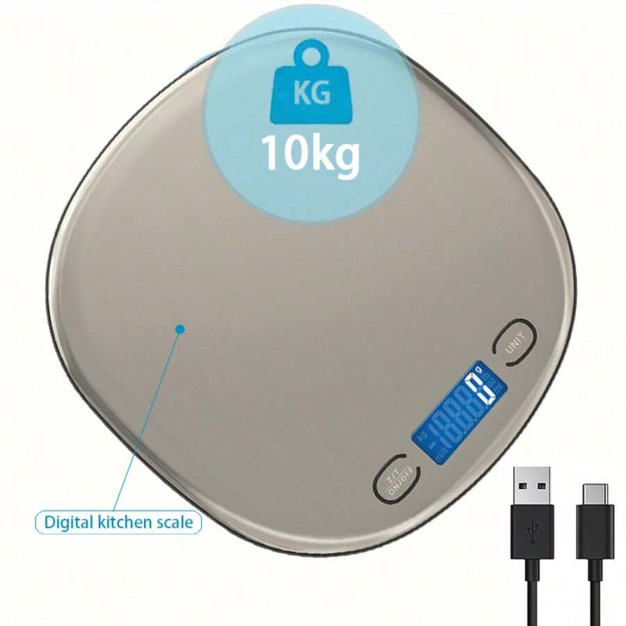 1pc High Precision Digital Kitchen Scale, Weighing Range From 2g To 15kg | Accuracy 0.07oz, Smart Unit Conversion: G/Oz/Lb, Rechargeable Via USB (Built-In Battery) + Dry Battery (No Battery), Non-Food Contact, Suitable For Holiday/Celebration Baking, Cooking And Coffee Making