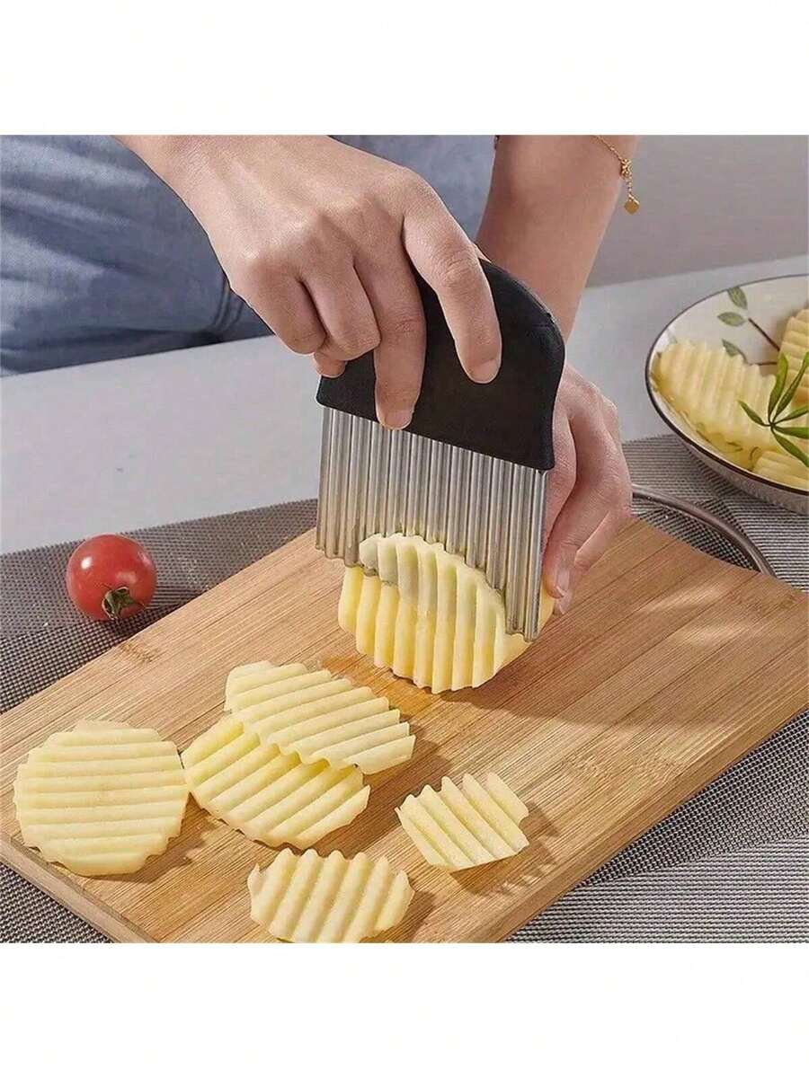 1个不锈钢波浪形刀片蔬菜切片器，无需用电，厨房工具，可用于切薯条、土豆、水果、蔬菜、沙拉、胡萝卜、土豆片 - 金属波浪形切片器 - 彩色 - 查看 1