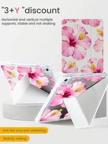 This Beautiful And Adorable Cartoon Pink Flower And Grass Double-Sided Acrylic Transparent Crystal Back Cover Is Shock-Resistant And Durable, Suitable For IPad 7th, 8th And 10th Generation (10.2 Inch). It Has A Built-In Pen Slot, Supports Sleep/Wake Function And Multiple Folding Stand Modes. It Is An Ideal Choice For Halloween And New Year Gifts. - Multicolor - View 4