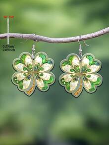 1 par de pendientes de acrílico con colgante plano en forma de trébol de cuatro hojas, joyería de estilo minimalista elegante para mujeres, adecuado para uso diario y festivo - Verde - Ver 1