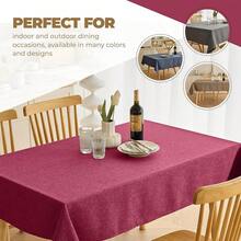 Christmas Red Faux Linen Rectangle Tablecloth For Kitchen Dining Room,Outdoor Coffee Wrinkle-Free Tabletop Covers For Patio,Wedding, Picnics (Oblong, 60 X 84 Inch (6-8 Seats), Burgundy),Burgundy84inchx60inchRectangular - Burgundy, Persegi Panjang 84 inci x 60 inci - View 4