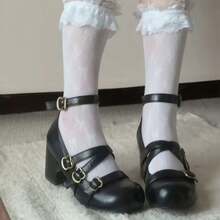 Tacones altos Mary Jane retro versátiles y modernos para mujeres, nuevo estilo de otoño 2025, combinados con vestidos, zapatos de cuero pequeños de boca poco profunda y tacón grueso - Negro - Ver 8