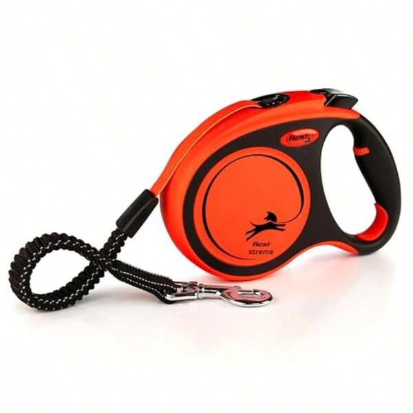 Xtreme Tape Retractable Dog Leash For Medium Dogs Upto 35 Kgs-5m Orange And Black -Free Pet Walking Leash With One-Handed Brake Pause Lock German Quality Product