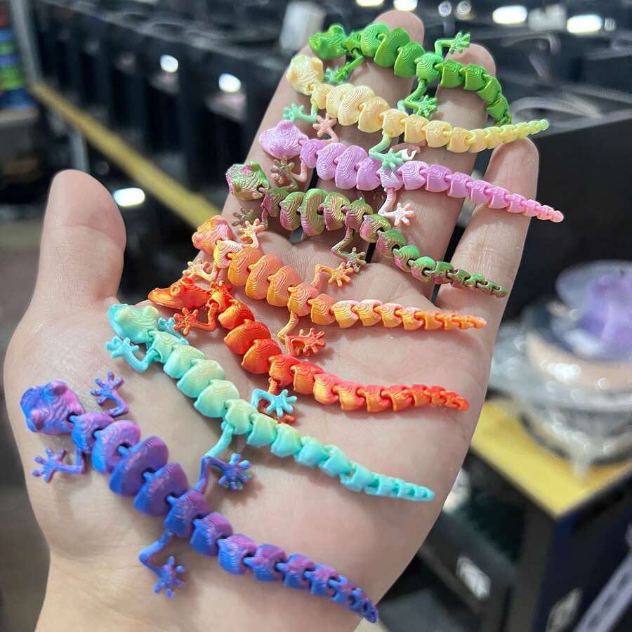 Random Color 6/12/24pcs Flexible Joint Mini 3D Printed Gecko Desktop Decoration, Colorful Animal Model, Random Gradient Small Gecko, Suitable For Collection, Party Decor, Party Favors, Valentine's Day Gift - Multicolor - View 1