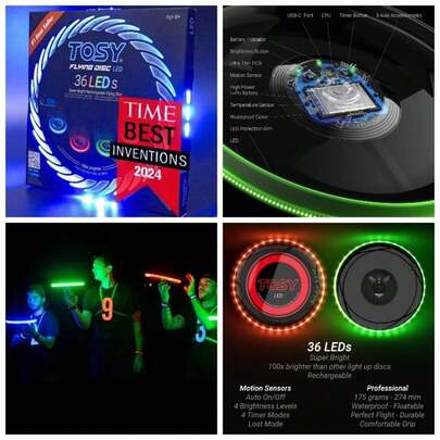 Flying Disc - 16 Million Color RGB Or 36 LEDs, Extremely Bright, Modes, Auto, Rechargeable, Cool Fun, Birthday Camping Men/Teens/ 175g