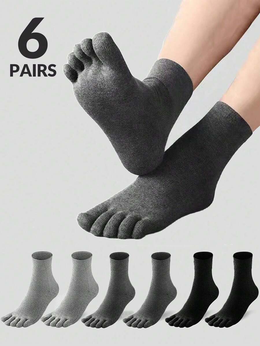 6 Pairs Men's Black, Dark Grey, Light Grey Casual Business Versatile Moisture-Wicking Odor-Resistant Toe Socks - Multicolor - View 1