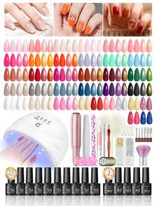 PEACECOLOR Gel Nail Polish Kit With Nail Lamp And Nail Drill Set 35 Colors Soak Off Nail Varnish 5PCS Base Top Coat Set Complete Nail Art Starter Kit For Beginners Manicure Salon Gifts For Family And Friends - 美規A型插(110-127V) - 查看 9