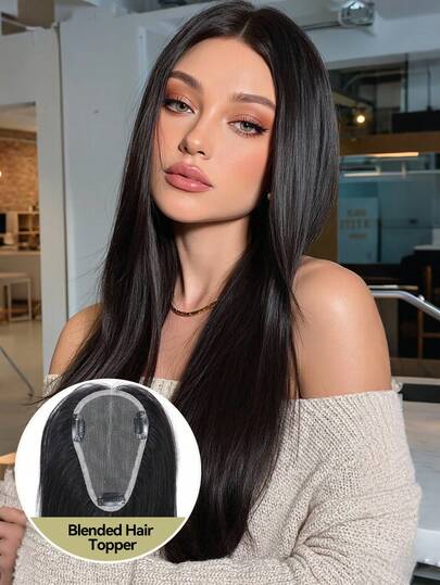 Tóc giả che khuyết điểm màu đen tự nhiên, dài 12 inch, kích thước 3.25*5 inch, dành cho phụ nữ có tóc mỏng, kiểu kẹp cài.