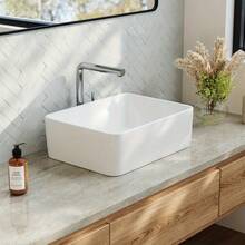 1pc Modern Simple Rectangular Ceramic Basin 40*30*13cm Bright White Over-The-Tap Basin Includes Hose And Water Inlet For Use In Wardrobe Room/Bathroom/Occupational Office - White - View 3