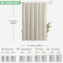 Cortina de ducha de lino neutro impermeable tela texturizada resistente clásico color beige rústico decoración bohemia para baño con 12 ganchos de plástico 72 pulgadas de ancho x 72 - 182.9An x 182.9Al cm (1 Panel) + Lino-natural - Ver 2