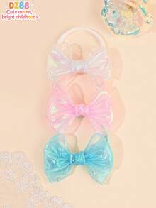 3pcs Colorful Ribbon Bow Headband,Breathable And Comfortable Hair Band,Elegance Hair Accessories For Baby Infant Luminous Grace Party Favors - Multicolor - View 3