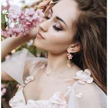 Pink Flower Dangle Earrings Women Cute Asymmetry Flower Earrings Fairy Statement Summer Refreshing Seaside Idyllic Holiday Earrings - style4 - 查看 3