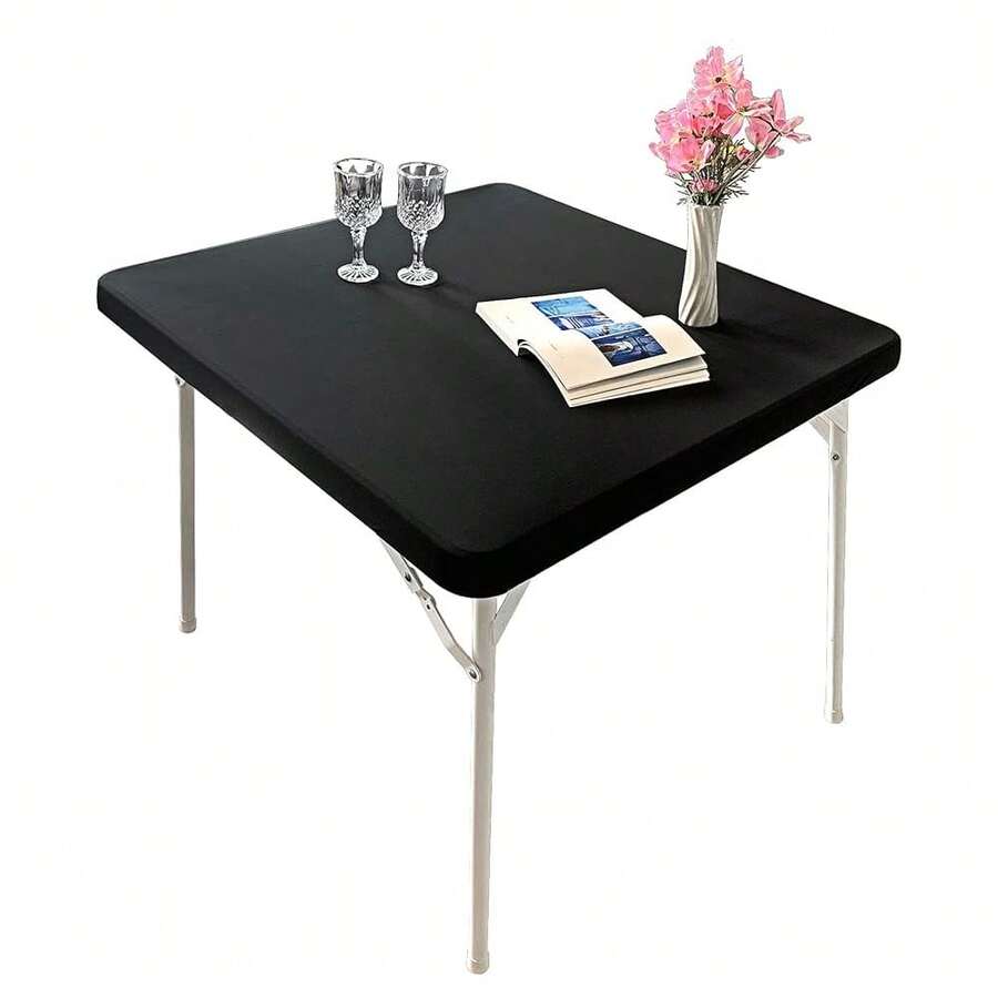 Cocktail Fitted Spandex Stretch Square Table Covers Caps Elastic Square Tablecloth Black Table Topper 34x34 Inch,34inchx34inch(Square),Black - Black - View 1