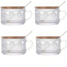 1/4个 450毫升/15.2盎司隔夜燕麦杯，配有竹盖和勺子 - 蚀刻玻璃杯，可爱咖啡吧配件，冰咖啡杯，适合万圣节、复活节、感恩节、情人节、返校季、居家玻璃杯、早餐杯、麦片杯、咖啡杯 - 彩色 - 查看 2