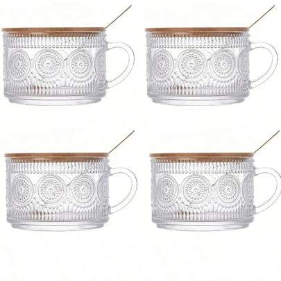 1/4 st 450 ml/15,2 oz, havregrynsburk för natten med bambulock och sked - genomskinliga präglade glasmuggar, söta tillbehör till kaffebaren, iskaffemuggar, perfekt för Halloween, påsk, Thanksgiving, alla hjärtans dag, skolstart, hushållsglasmuggar, frukostmuggar, flingmuggar, kaffemuggar