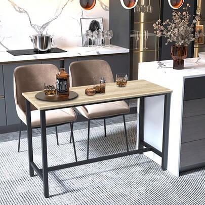 [100cm High]Rustic Brown Industrial Style Bar Table | Steel Frame Construction | Anti-Slip Leg Pads | Multi-Function Breakfast Bar/Kitchen Table