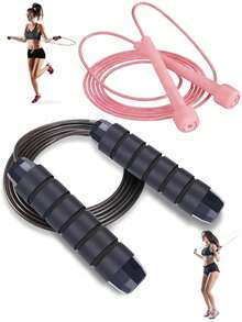 2 piezas - Cuerda de saltar rápida y gratuita con rodamiento giratorio, cuerda de saltar de acero ajustable con mangos de espuma, adecuada para hombres y mujeres, equipo de fitness para el hogar, excelente para Navidad, San Valentín, Pascua - Multicolor - Ver 1