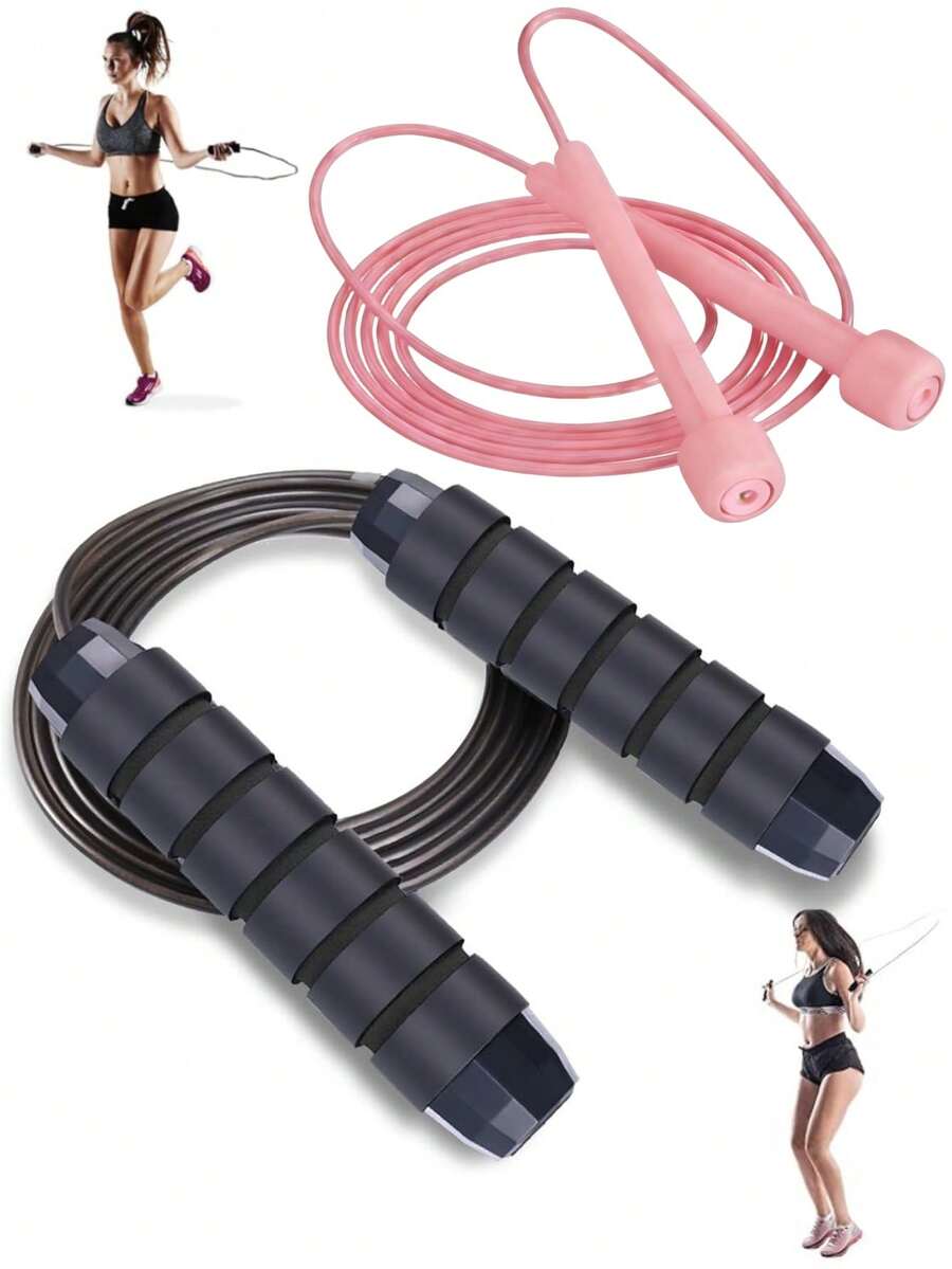 2 piezas - Cuerda de saltar rápida y gratuita con rodamiento giratorio, cuerda de saltar de acero ajustable con mangos de espuma, adecuada para hombres y mujeres, equipo de fitness para el hogar, excelente para Navidad, San Valentín, Pascua - Multicolor - Ver 1