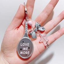 1pc Cute Badminton Racket Shaped Keychain, Suitable For Earphone Case, Bag, Phone, Keys - Silver - View 15