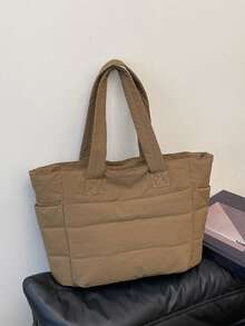 Women's Tote Bag, Lightweight And Fluffy, With Compartment Quilted Shoulder Bag, Suitable For Travel, Work, Fitness, Back To School, Classes And Commuting, Can Meet The Storage Needs Of Various Daily Items, Large Capacity Design, More Spacious Storage. - Multicolor - View 6