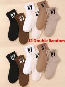 18/12/6 双趣味棒球袜，尺码 6-7，适合青少年日常穿着，字母 6/7 设计，纯色儿童中筒袜，童袜，返校跑步运动袜，男女通用，透气舒适柔软 - 彩色 - 查看 8