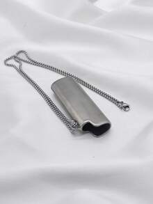 1pc Unisex Stainless Steel Creative Lighter Case Pendant Necklace, Fashionable Hip-Hop Style Gift For Couples