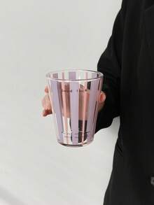 1pc Cute Striped "Good Luck" Glass Cup, Breakfast Milk Cup, Latte Cup, Heat-Resistant Transparent Water Cup, Couple Striped Water Cup, Holiday Gift - Multicolor - View 11