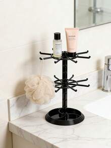 1个可调节双层旋转钥匙架展示架，透明/黑色多功能塑料桌面收纳架，适用于钥匙扣、徽章、珠宝、项链、手链、吊坠等 - 多用途收藏和奖品展示架，适合阳光明媚的旅行、返校季、情人节、情人节礼物、男士礼物、女士礼物